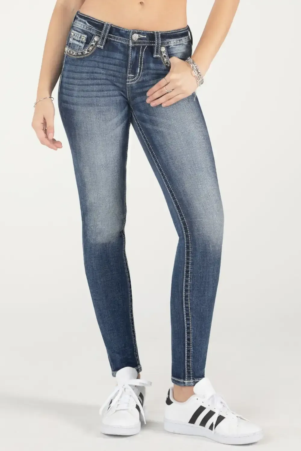 Sparkling Star Stitch Border Skinny Jeans
