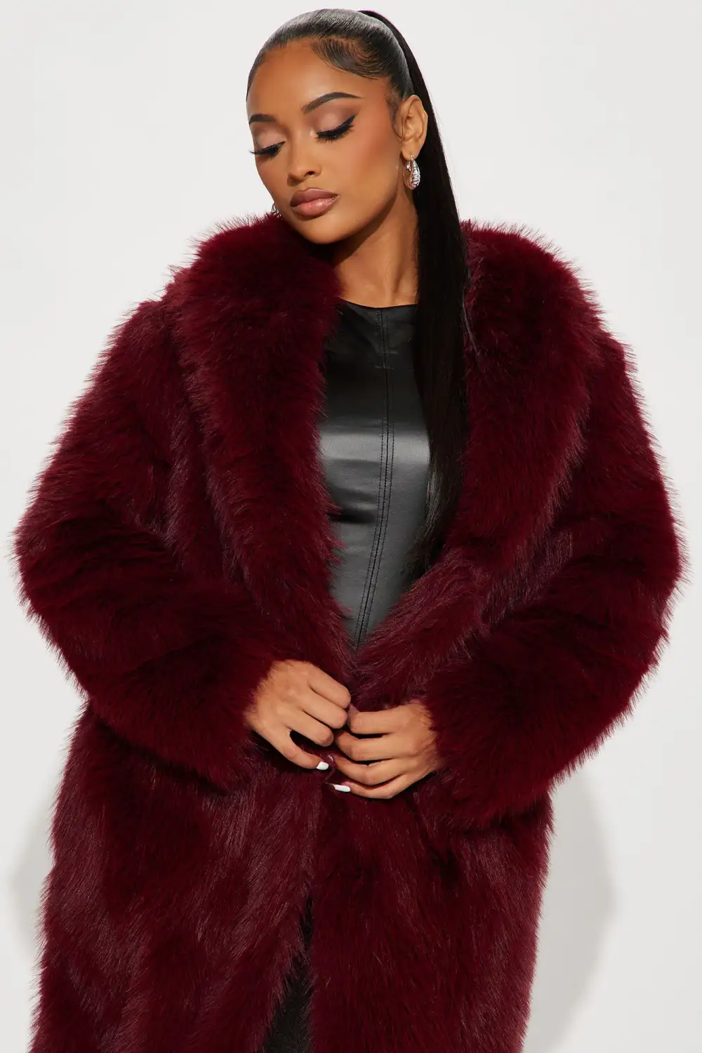 Dreamin' Big Faux Fur Coat  - Burgundy