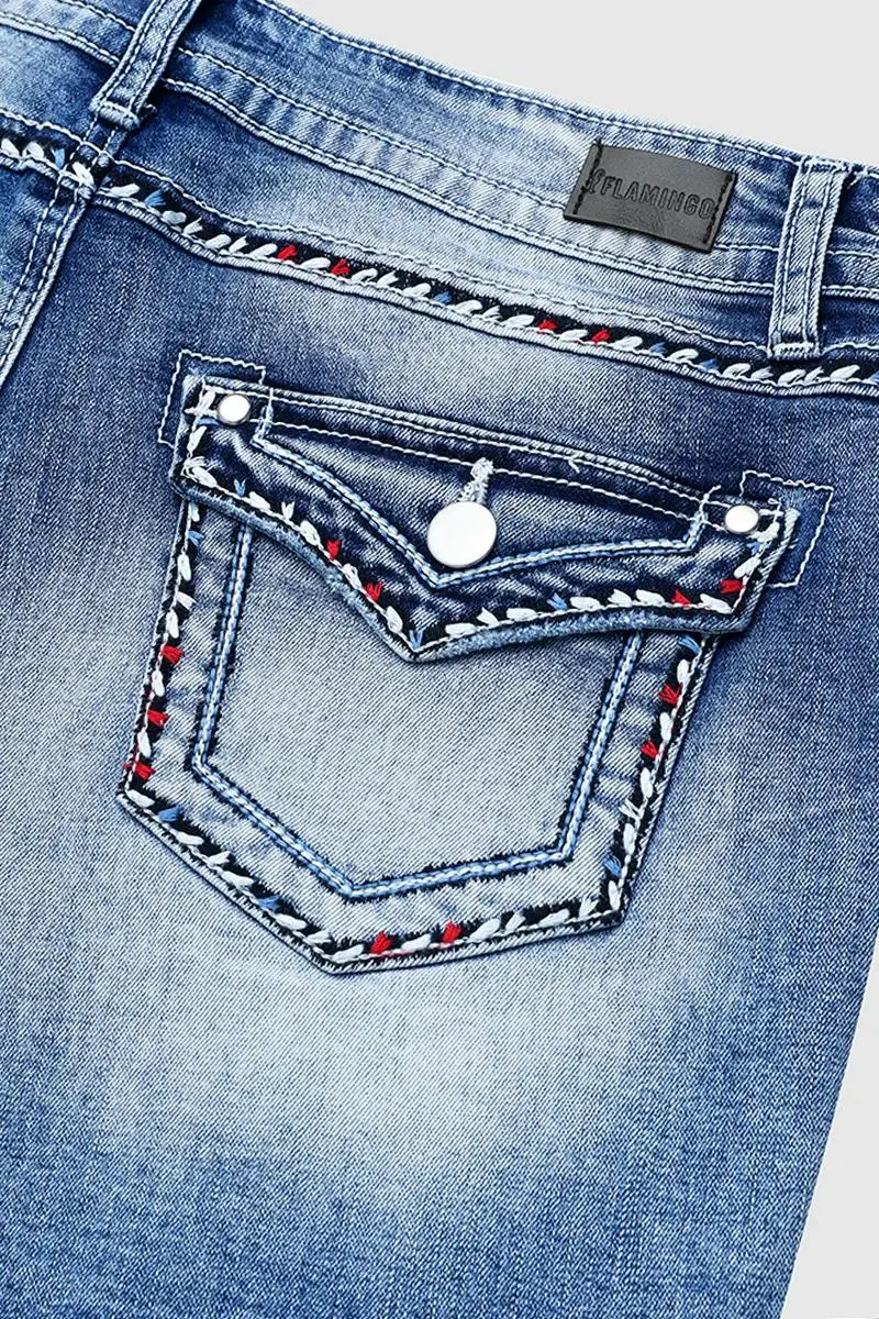 Raw Hem Stitch Detail Mid Rise Denim Shorts
