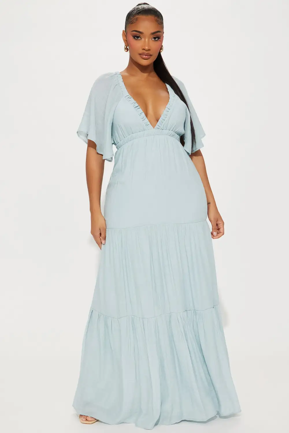 Elena Ruffle Maxi Dress - Light Blue