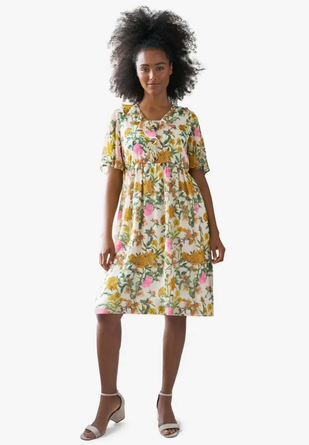 Ruffled V-Neck Empire Dress