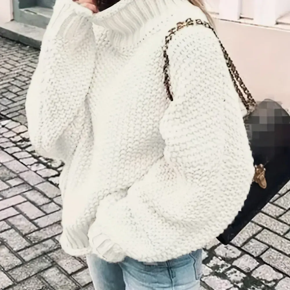 Solid Turtle Neck Pullover Sweater, Casual Long Sleeve Sweater For Fall & Winter, Women's Clothing
