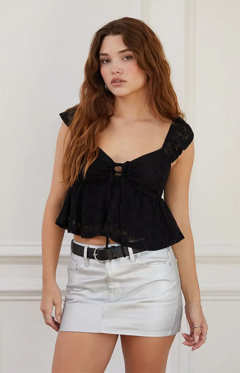 LA Hearts Keyhole Lace Babydoll Top