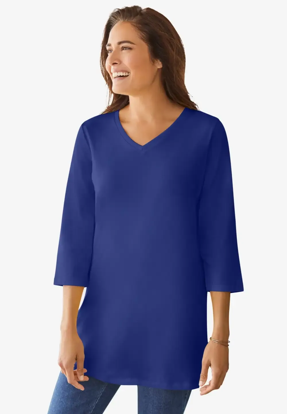 Perfect Three-Quarter Sleeve V-Neck Tunic