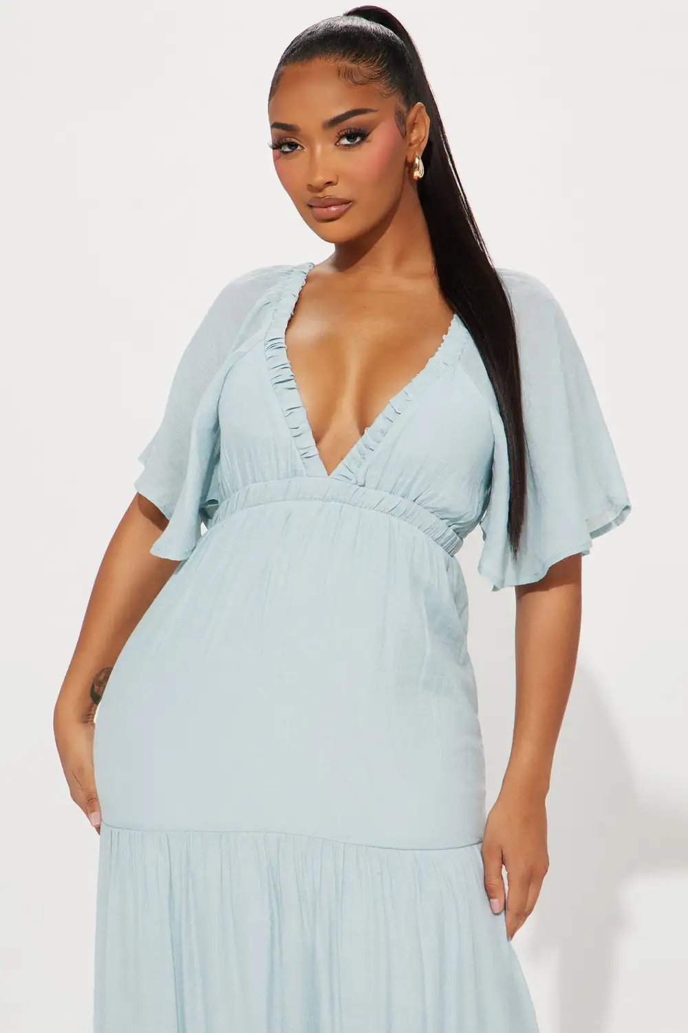 Elena Ruffle Maxi Dress - Light Blue