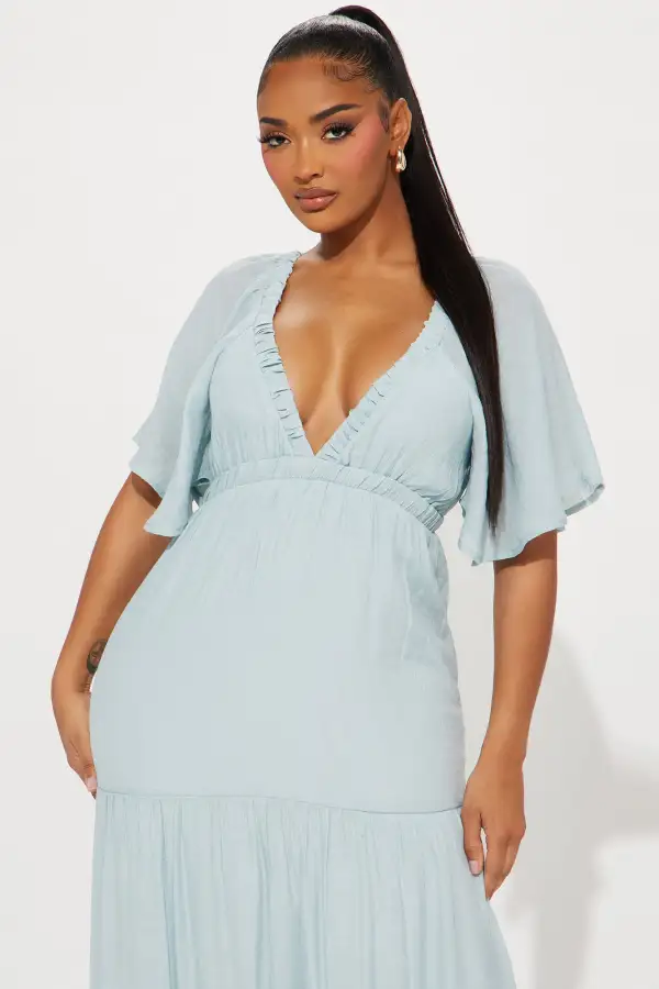 Elena Ruffle Maxi Dress - Light Blue
