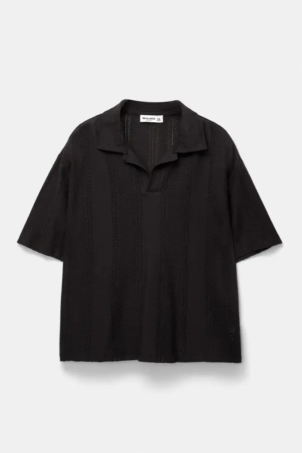 Rustic open-knit polo shirt