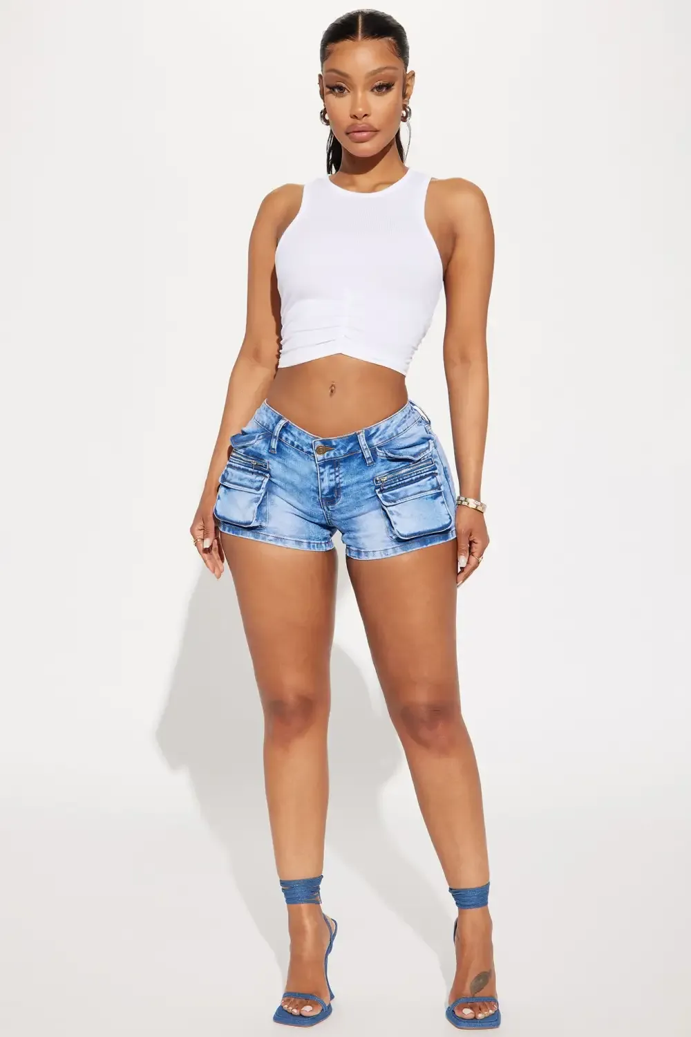 All The Attention Low Rise Stretch Denim Shorts - Acid Wash