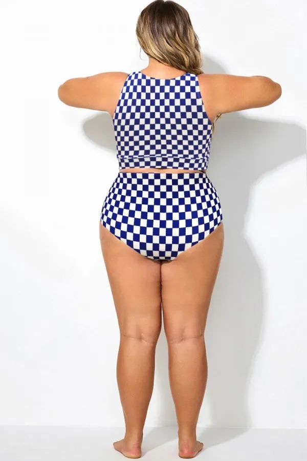 Plus Size Blue & White Check High Waisted Bottom