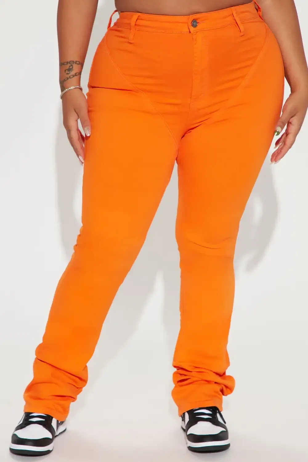 See Me High Rise Stacked Straight Leg Jeans - Orange