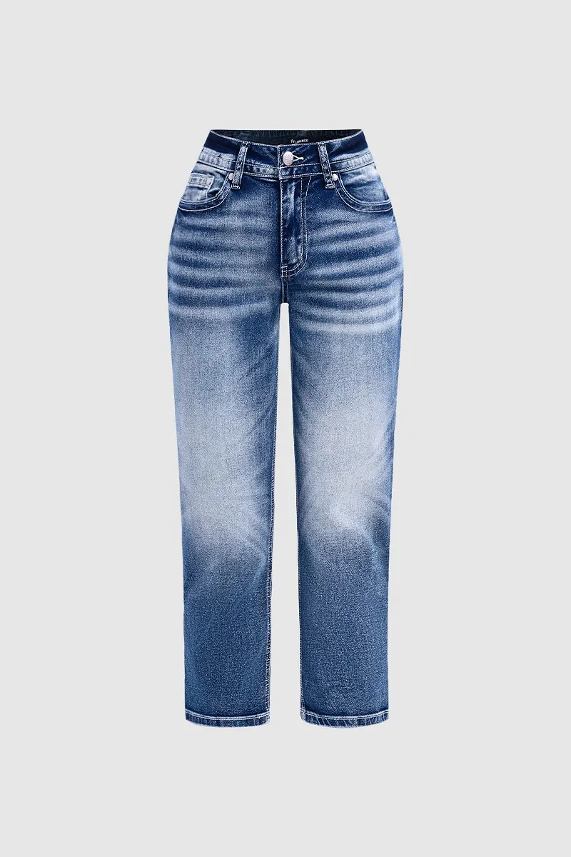 Wash Stretchy Ripped Detail Low Waist Capri Jeans