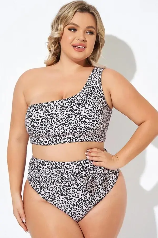 Leopard Print One Shoulder Women Bikini Top