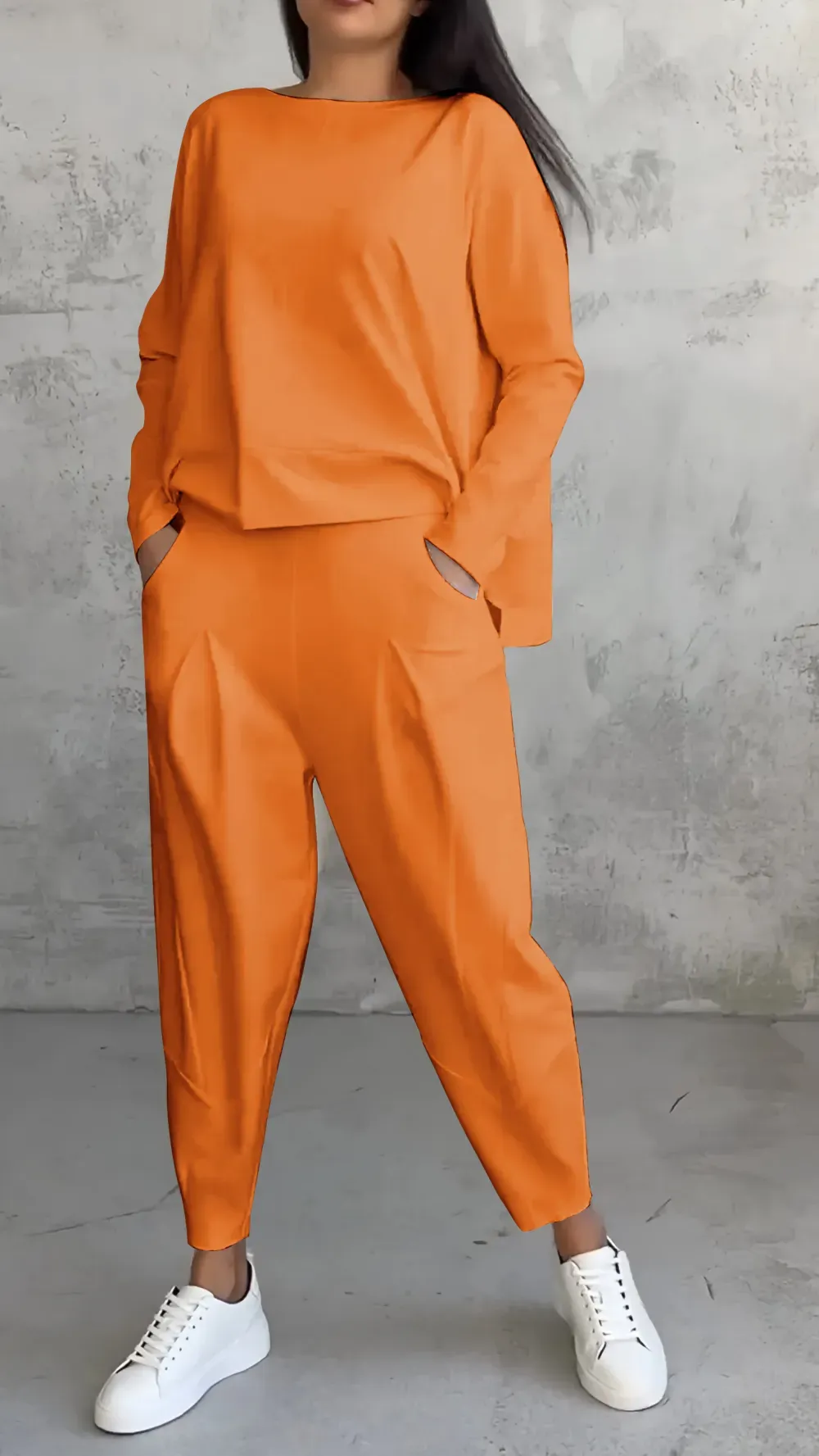 Women Chic Casual Round Neck Long Sleeve Two Piece Suit