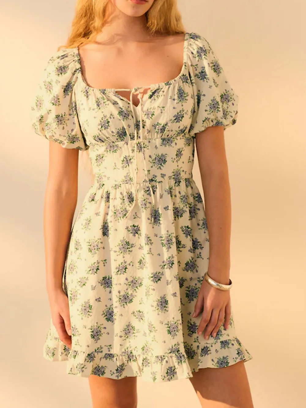 Fresh Bubble Sleeve Pure Cotton Dress