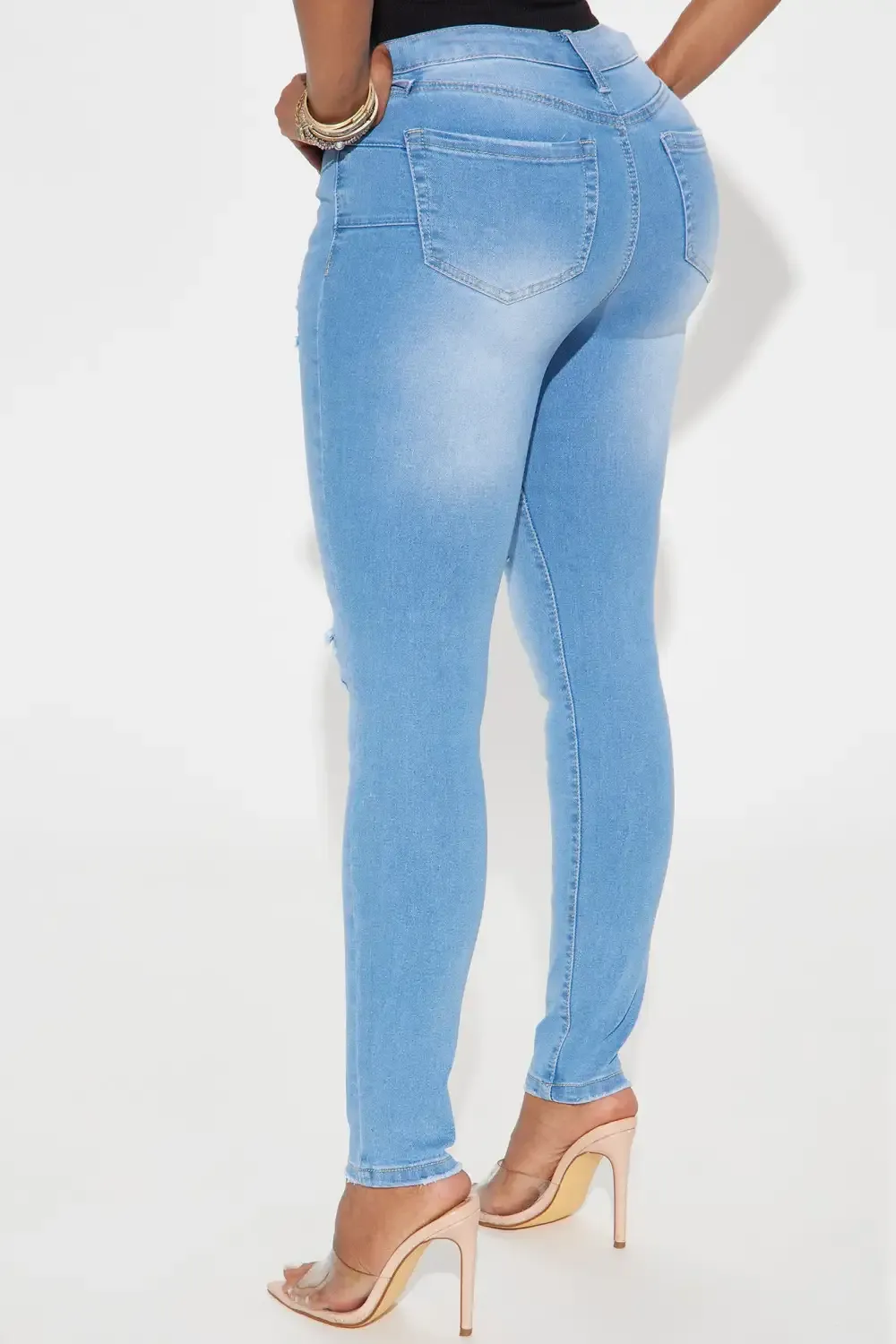 Got Spunk Destroyed High Stretch Skinny Jeans - Light Wash