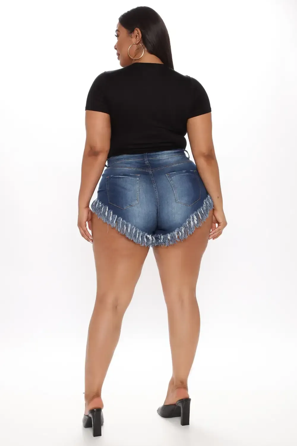 Crazy Little Fringe Distressed Denim Shorts - Medium Blue Wash
