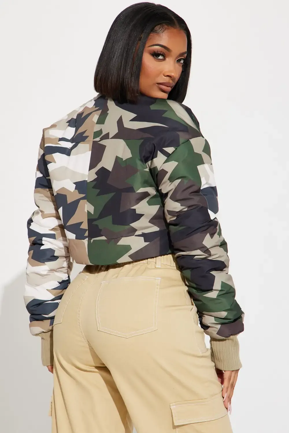 Kiara Abstract Camo Puffer Jacket - Olive/combo