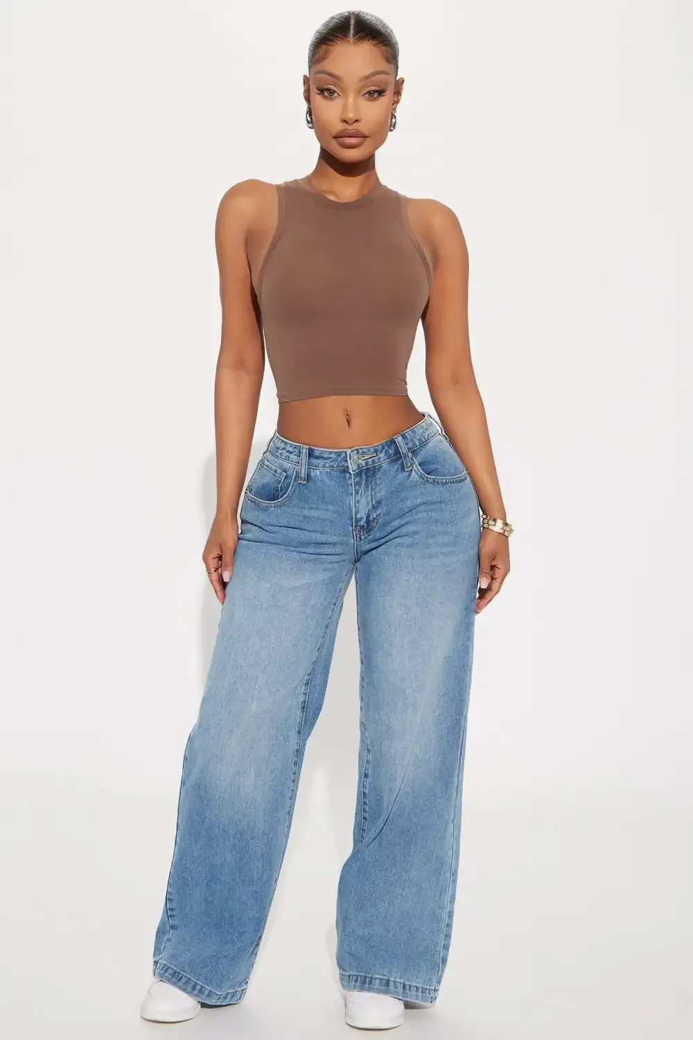 Alannah Non Stretch Low Rise Wide Leg Jeans - Medium Wash