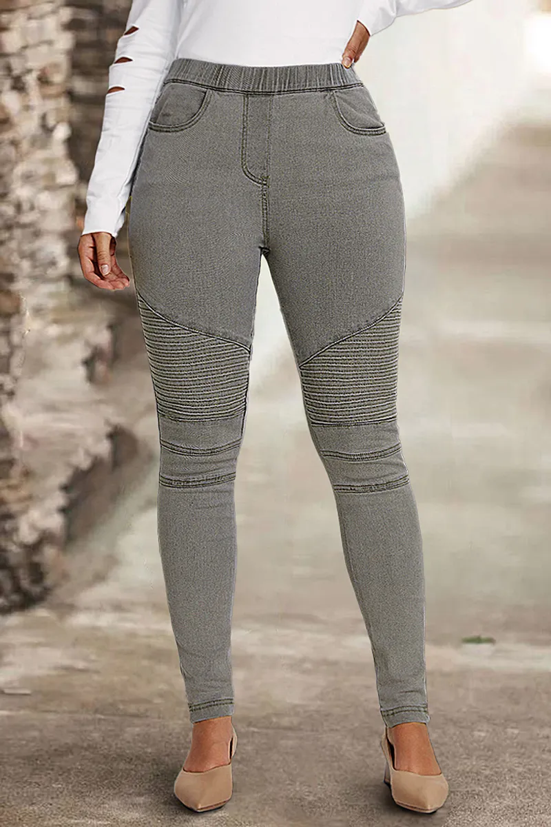 Slant Pocket Zip Side Seam Detail Mid Waist Skinny Jeans