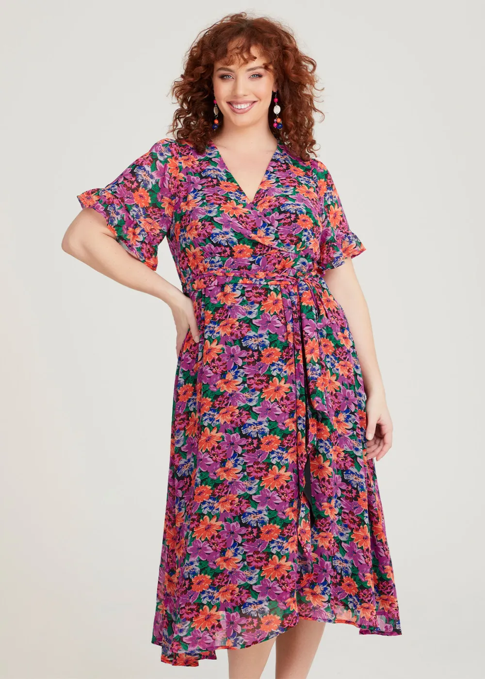 Ditsy Floral Chiffon Wrap Dress
