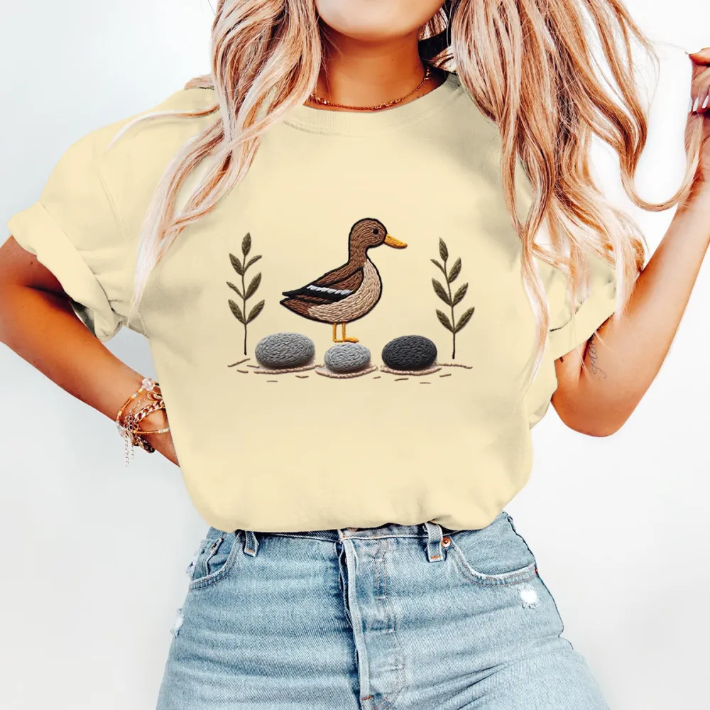 Animal Duck Printed Round Neck Short Sleeve T-Shirt