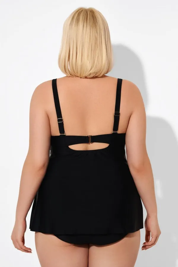 Black Sexy Tie Front Underwire Tankini Top