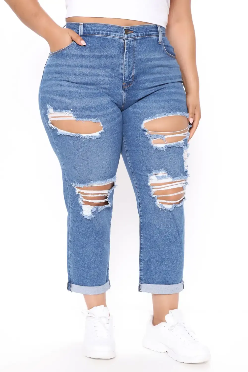 Because I Said So Destroyed Mom Jeans - Medium Blue Wash