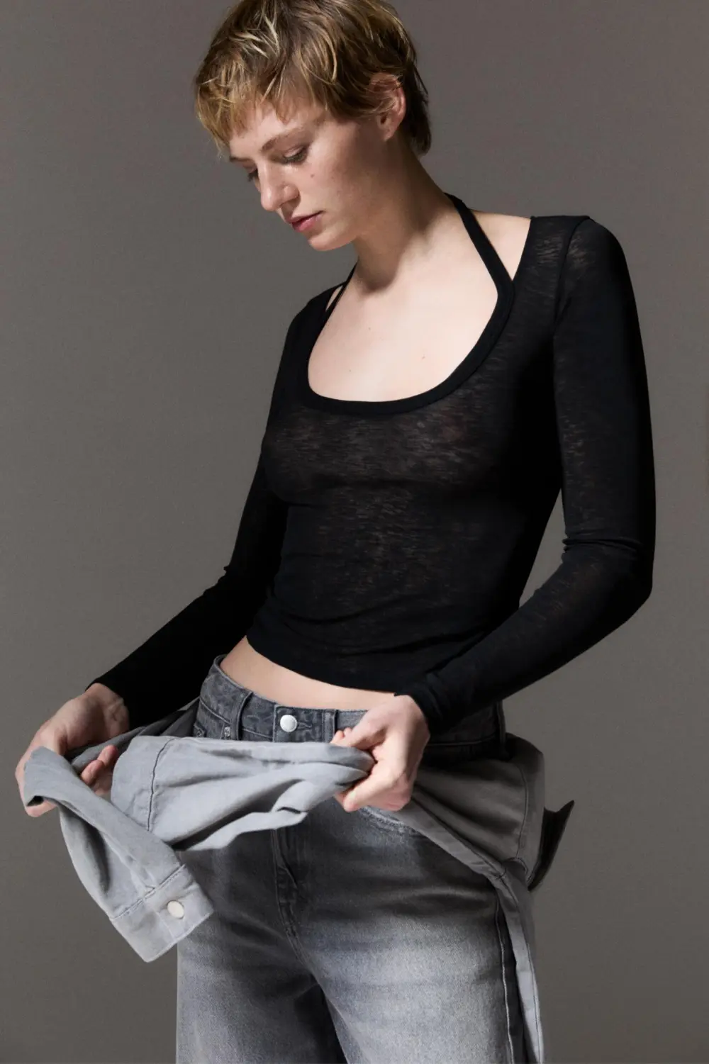 Double long sleeve strappy top