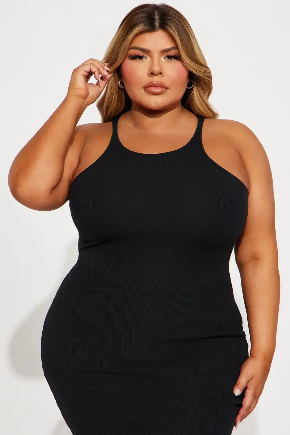 Sleek Chic Ribbed Midi Dress - Black