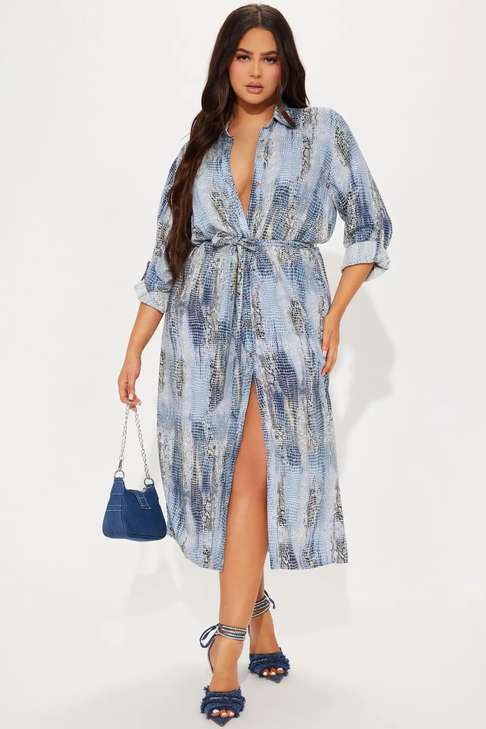 Jolene Midi Shirt Dress - Blue/combo