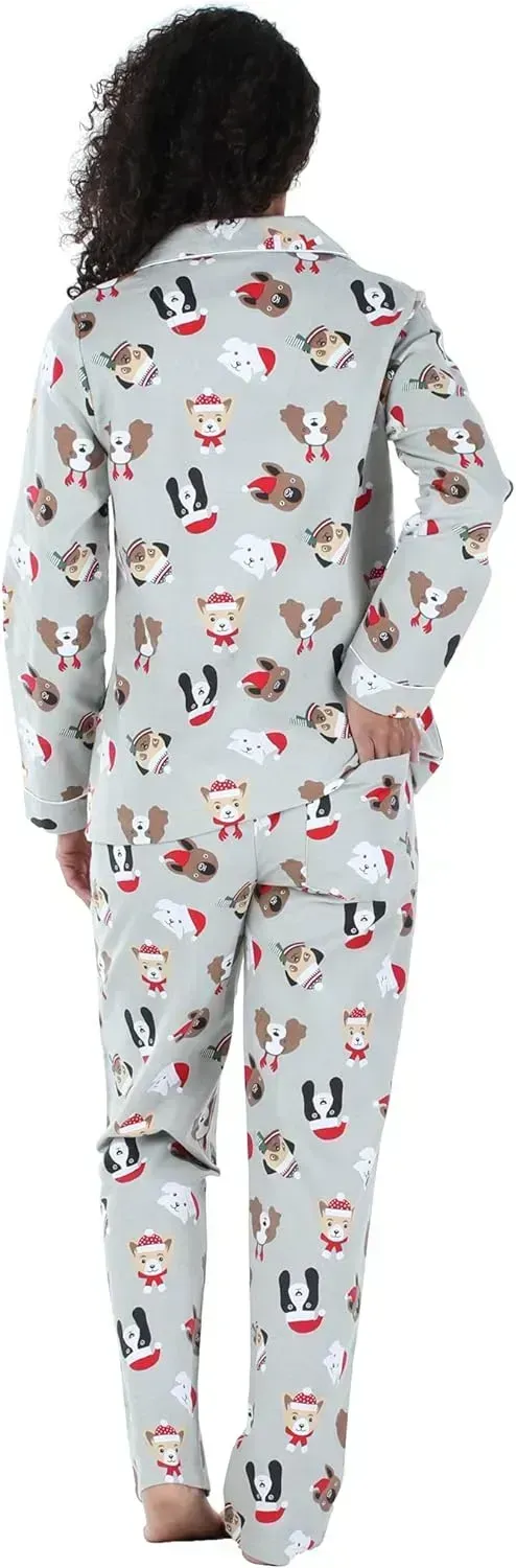 Women's Cotton Flannel Long Sleeve Button-Down Pajamas PJ Set