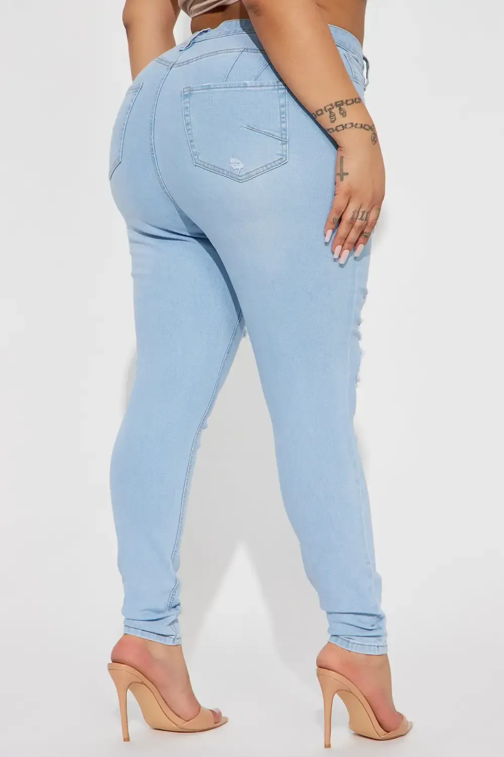 Shelby Booty Lifting Ripped High Rise Stretch Skinny Jeans - Light Wash