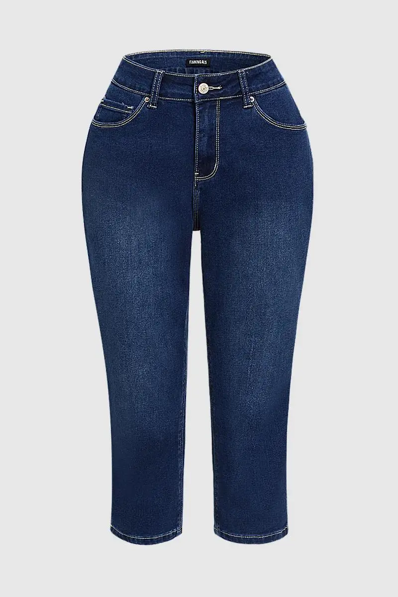 Floral Embroidered Split Hem High Rise Capri Jeans