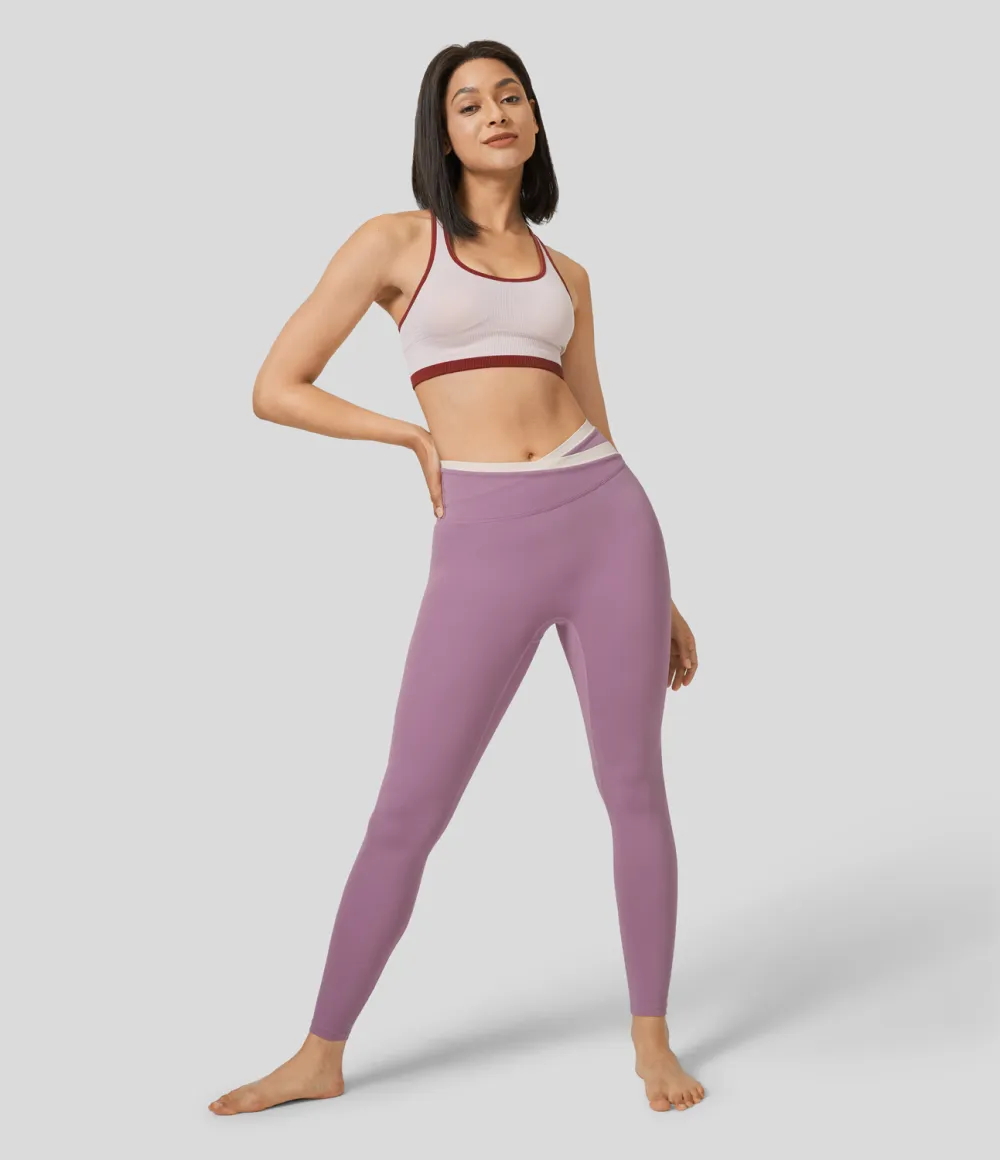 High Waisted Crossover Color Block 7/8 Yoga Leggings