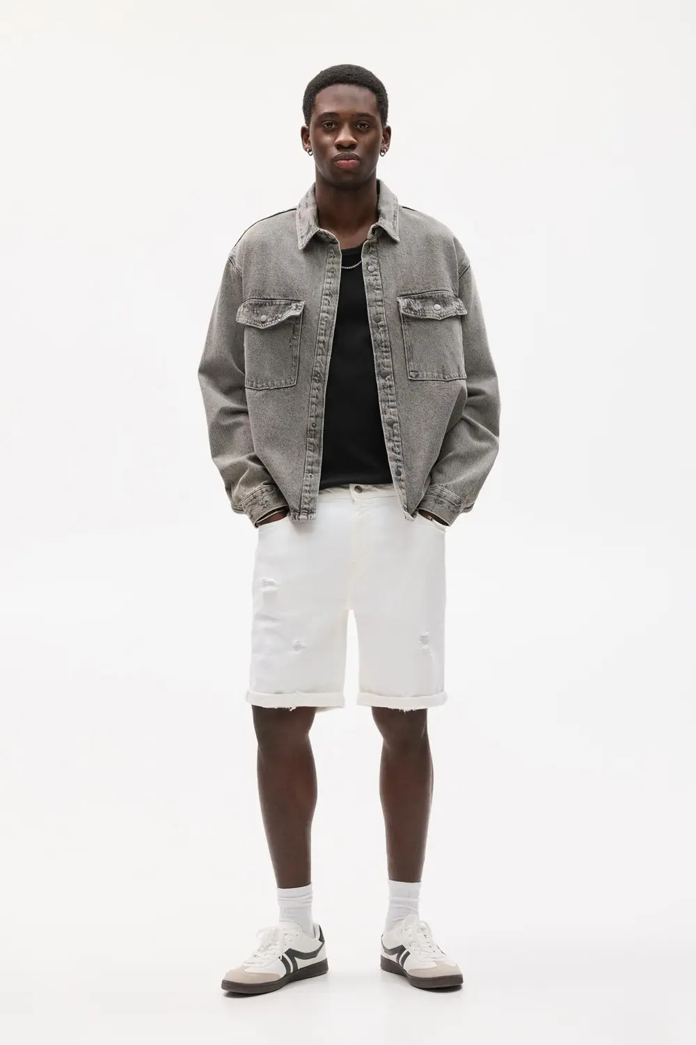 Ripped denim Bermuda shorts