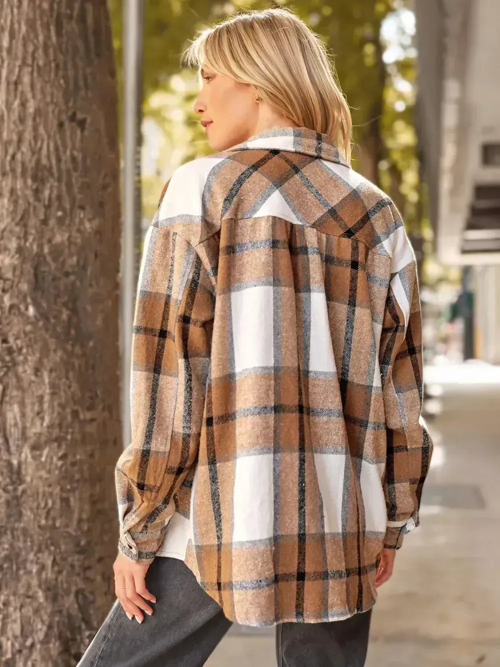 Womens Casual Plaid Shacket Button Down Long Sleeve Shirt