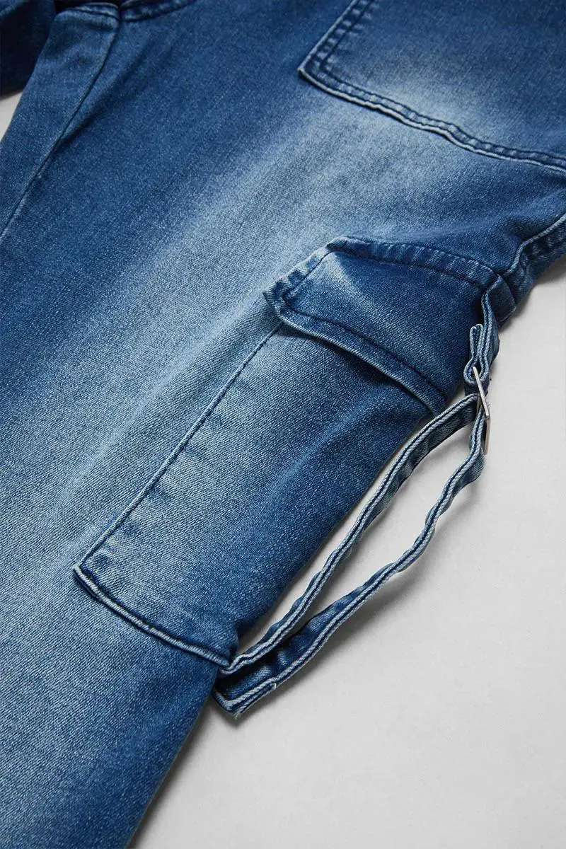 Buckle Strap Flap Pocket Side High Waist Skinny Cargo Jeans