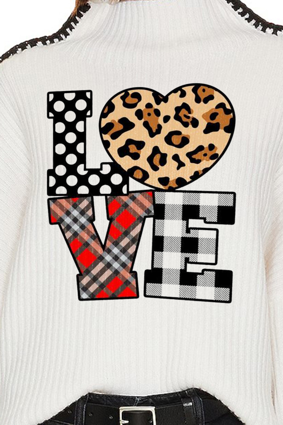 Patchwork Print Mock Neck Sweater