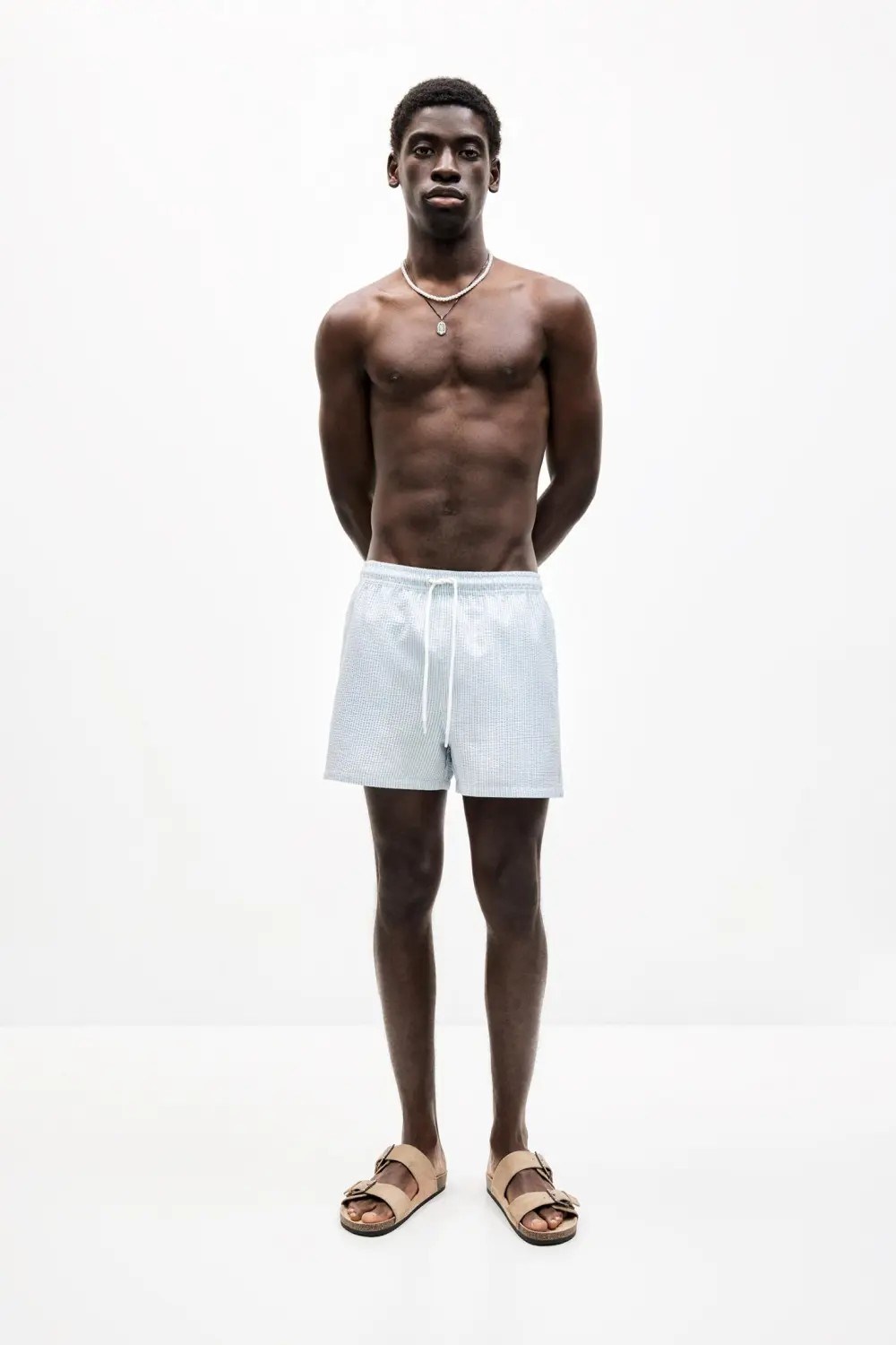 Striped seersucker swimming trunks