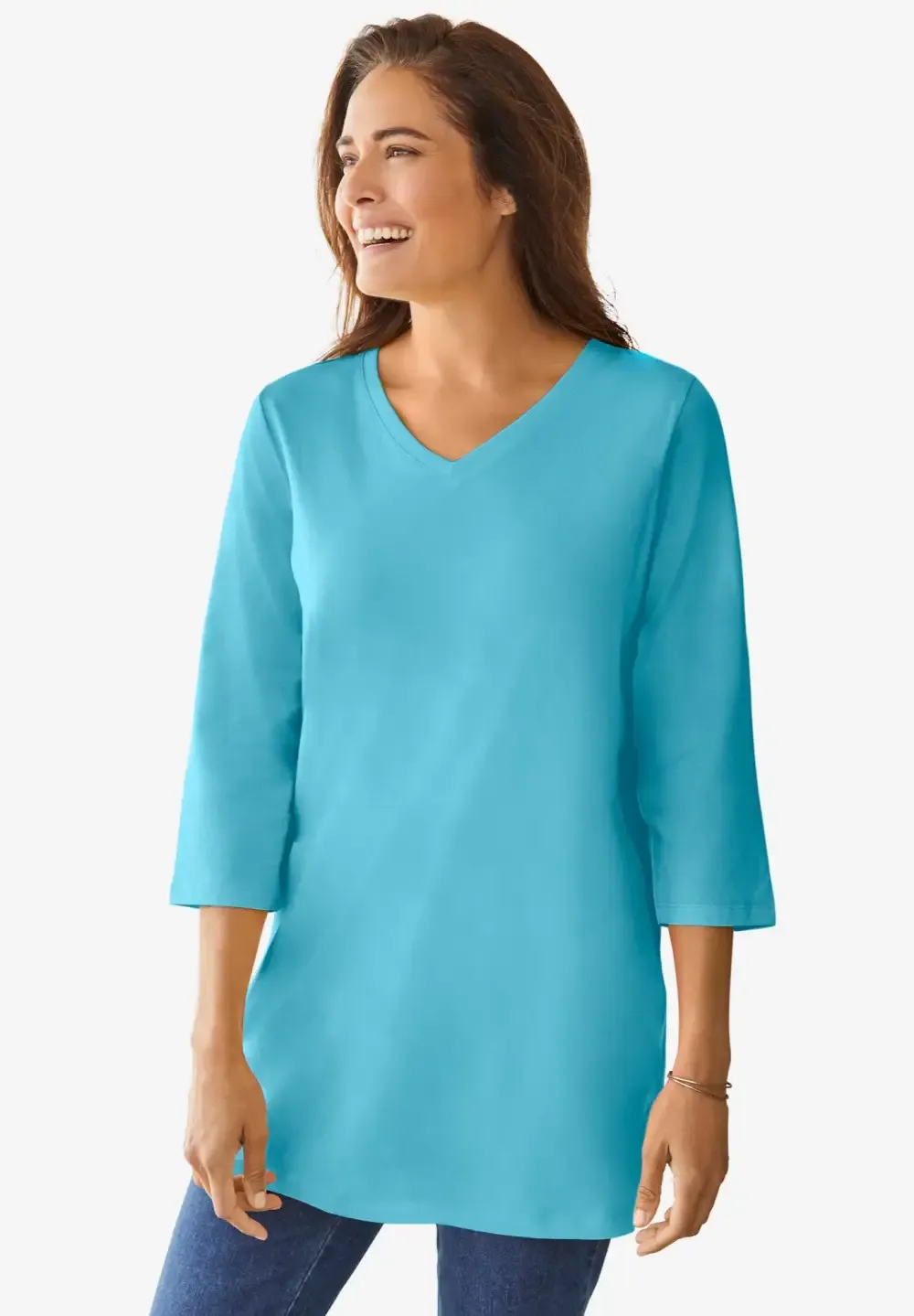 Perfect Three-Quarter Sleeve V-Neck Tunic