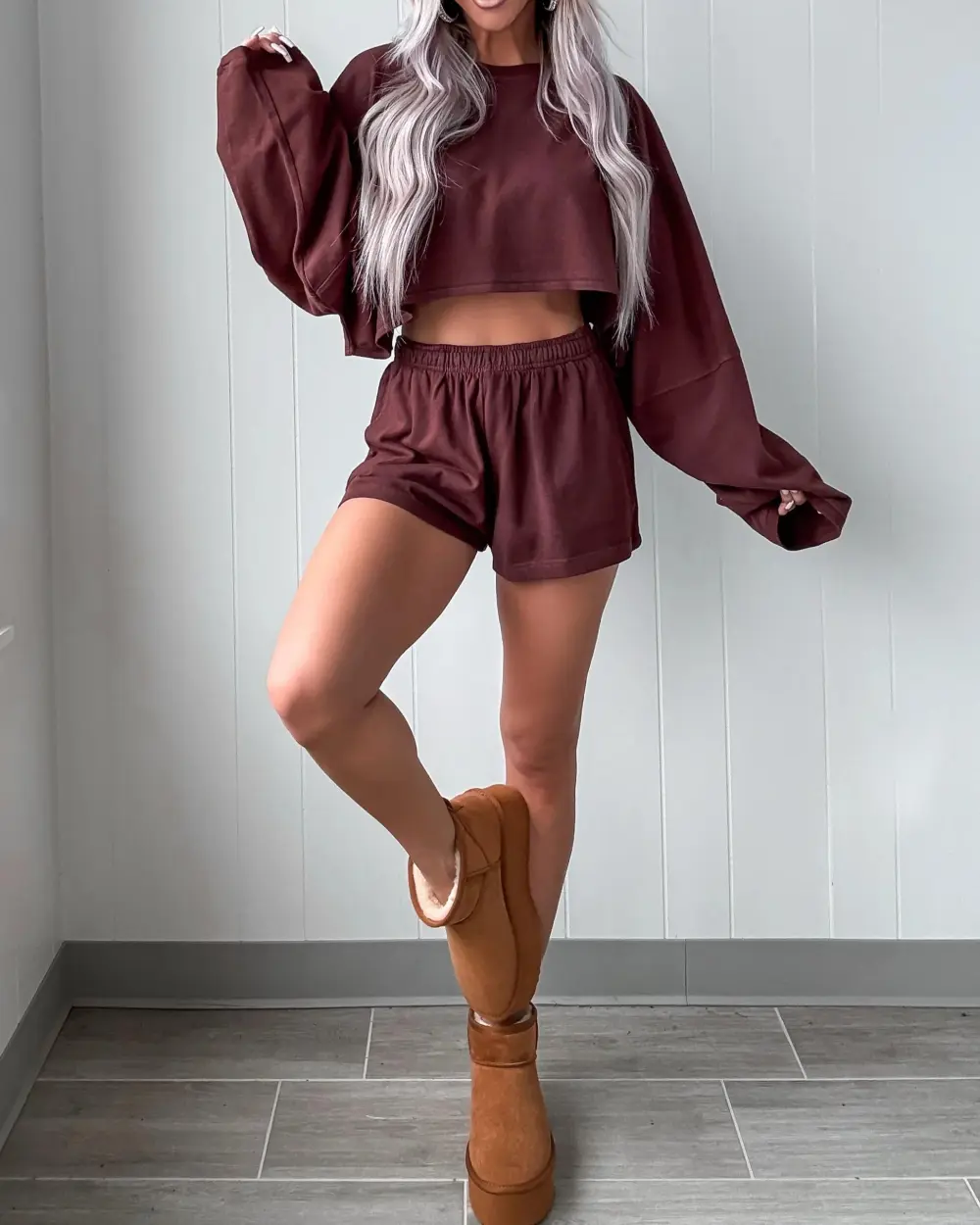 Cropped Short Set - Brown