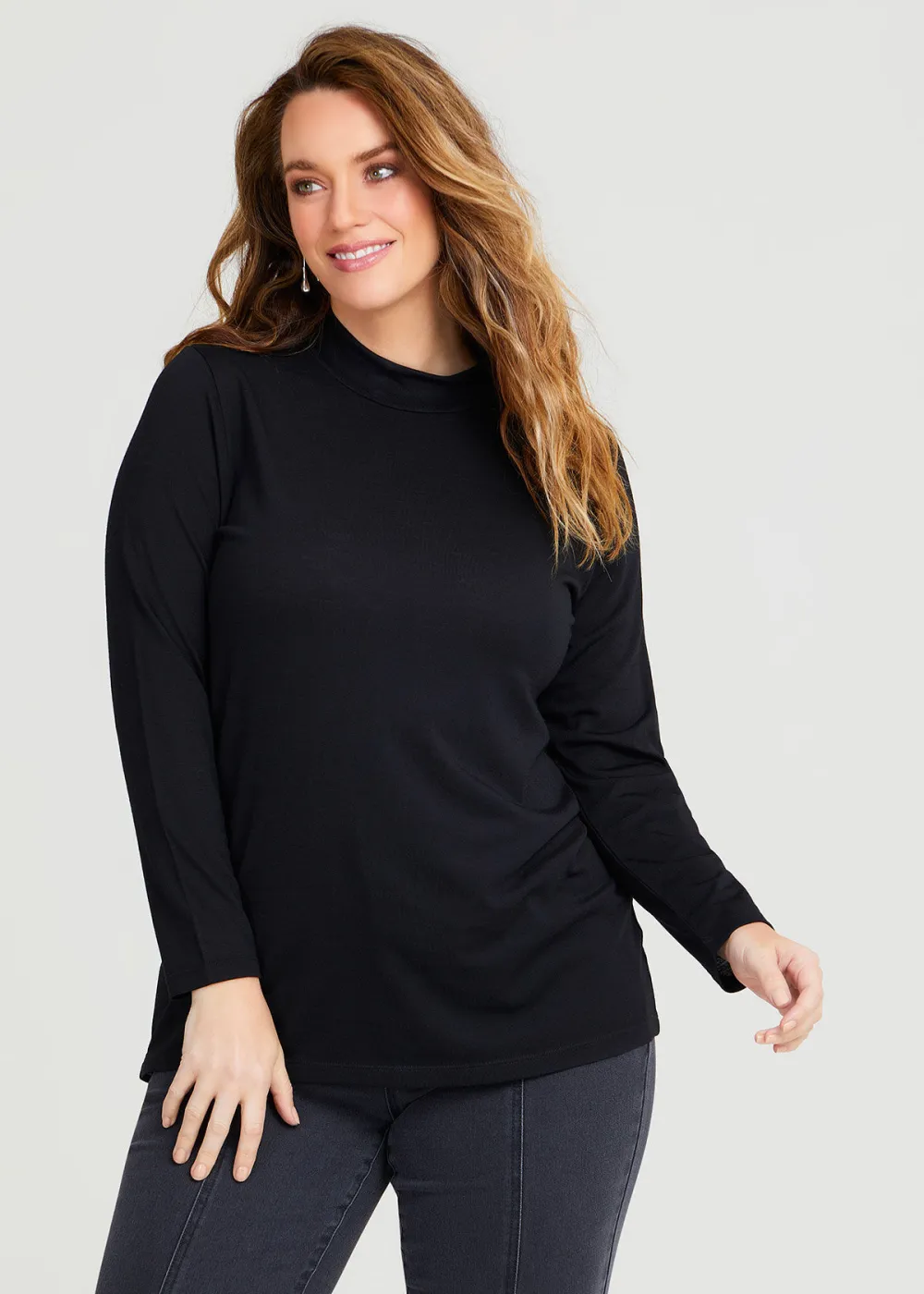 Wool Bamboo Mock Neck Top