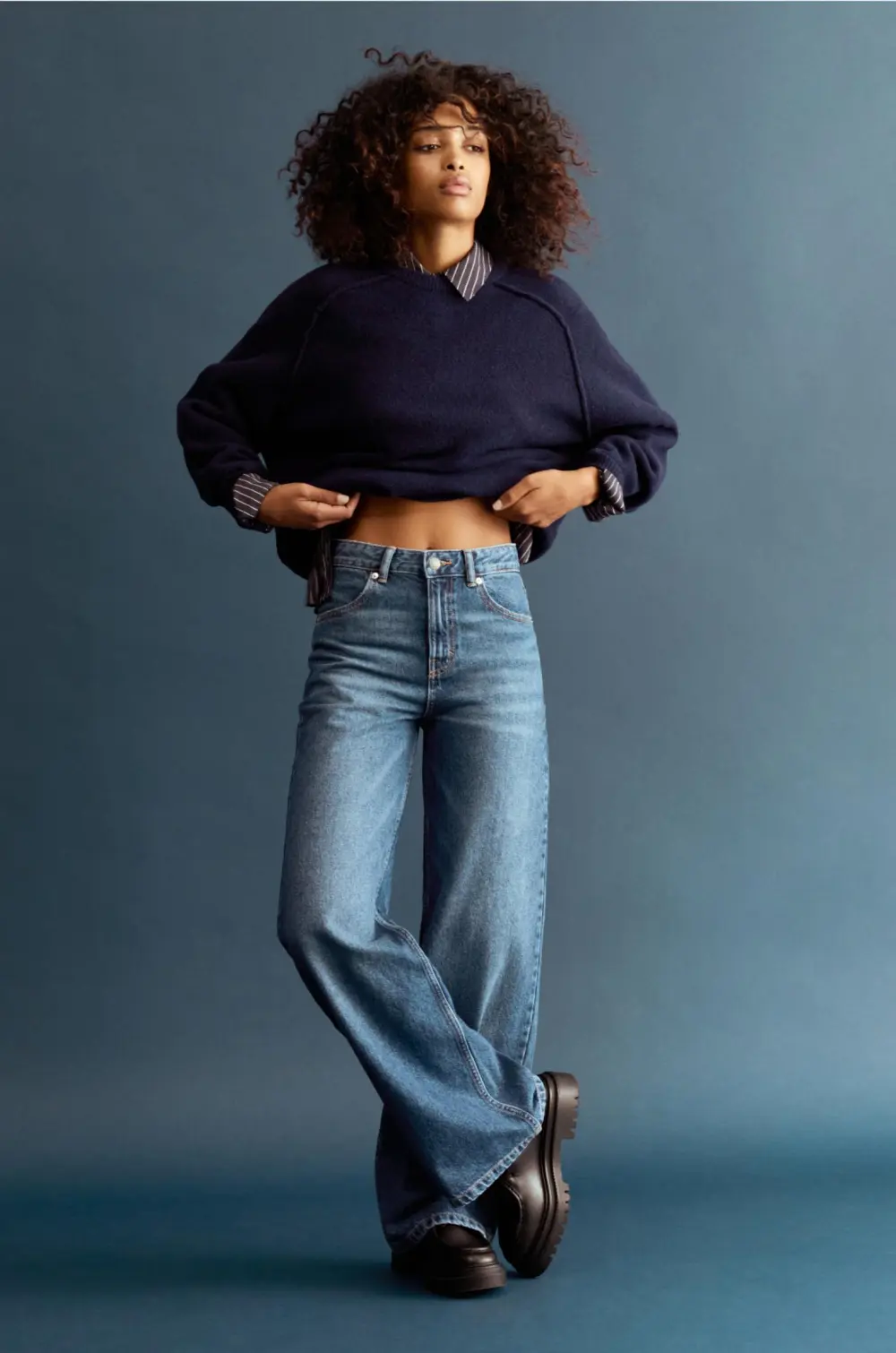 Jeans wide leg tiro alto