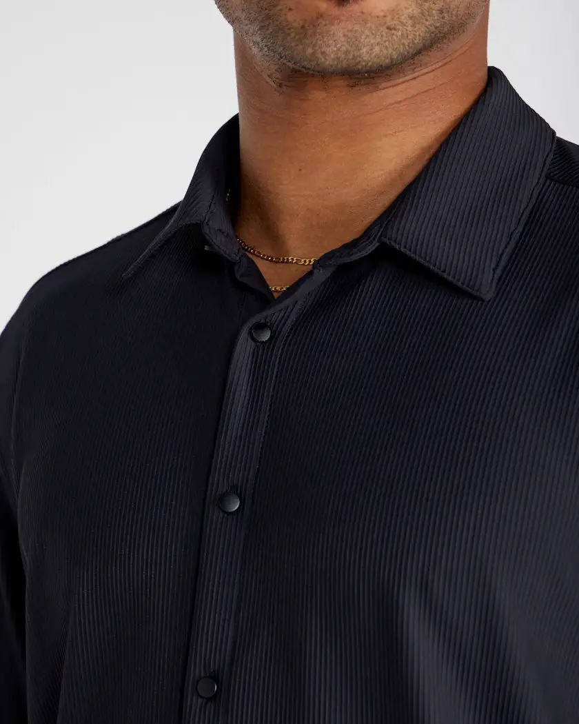 Ribbed+ Long Sleeve Button Down