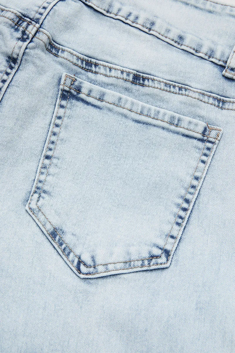 Multi Pocket Double Button Mid Rise Flare Cargo Jeans