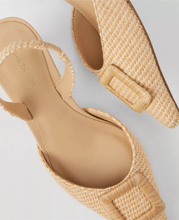 Straw Pointy Toe Buckle Slingback Pumps