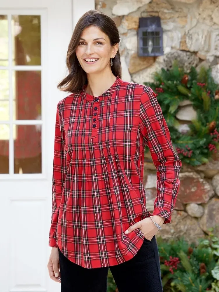 Ella Simone Tartan Pintuck Tunic Top