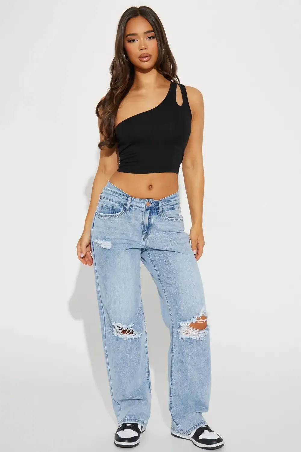 Danger Zone Baggy Ripped Straight Leg Jeans - Light Wash