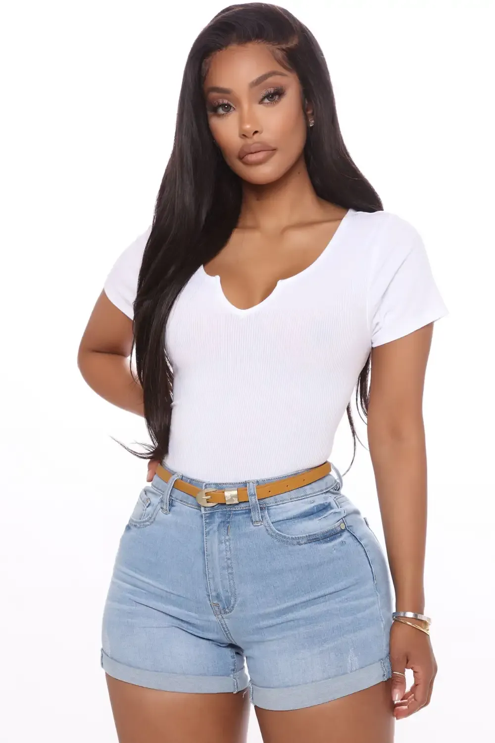 Mariposa Belted Denim Shorts - Light Blue Wash