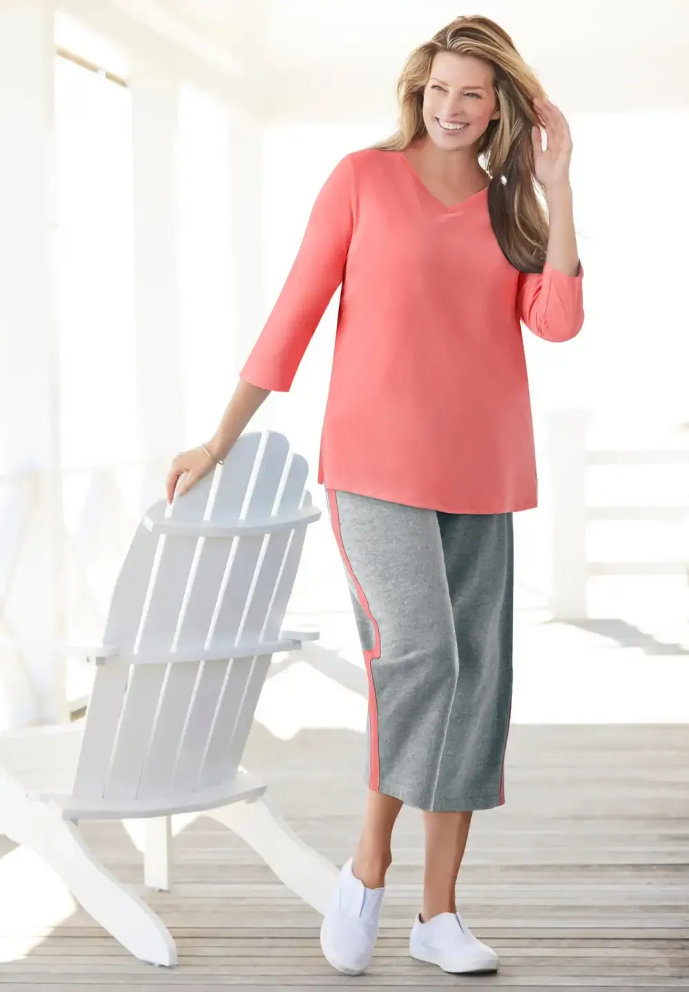 Perfect Three-Quarter Sleeve V-Neck Tunic